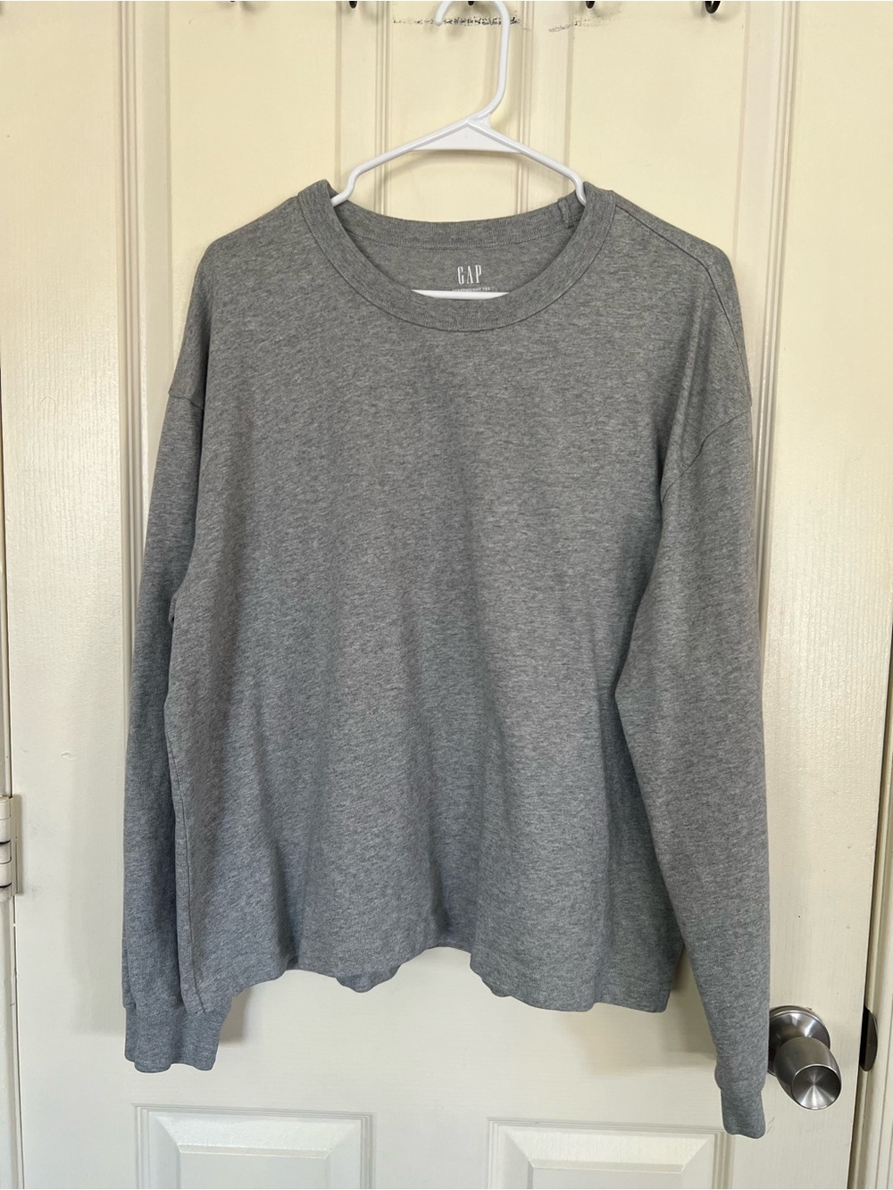 GAP Heavyweight Tee L Gray Boxy 100% Cotton Long Sleeve Cropped